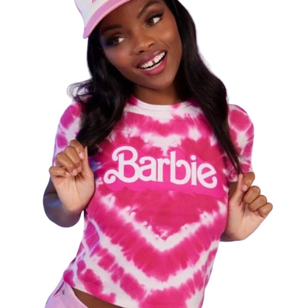 New Barbie Movie Pink White Heart Tye Dye Cropped T-Shirt Hot Topic Large